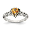 Sterling Silver Antiqued w/14k Citrine Ring