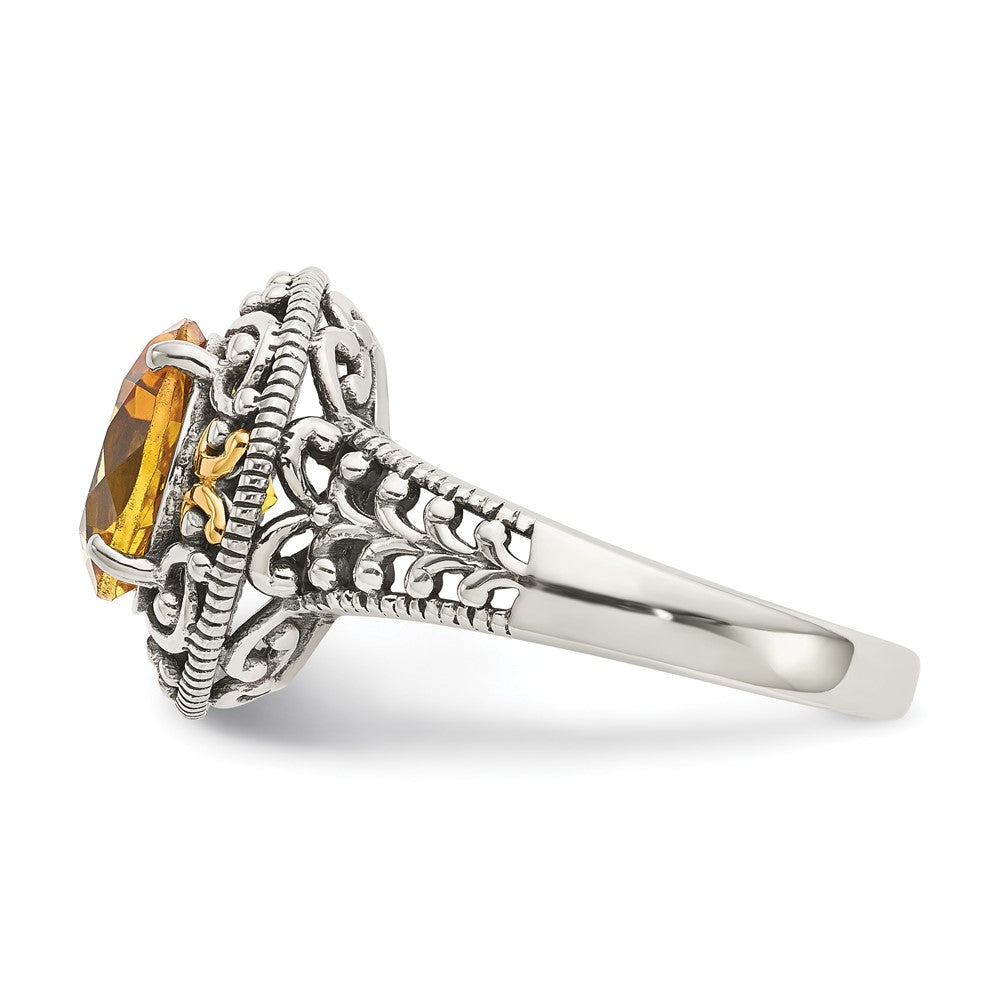 Sterling Silver Antiqued w/14k Citrine Ring