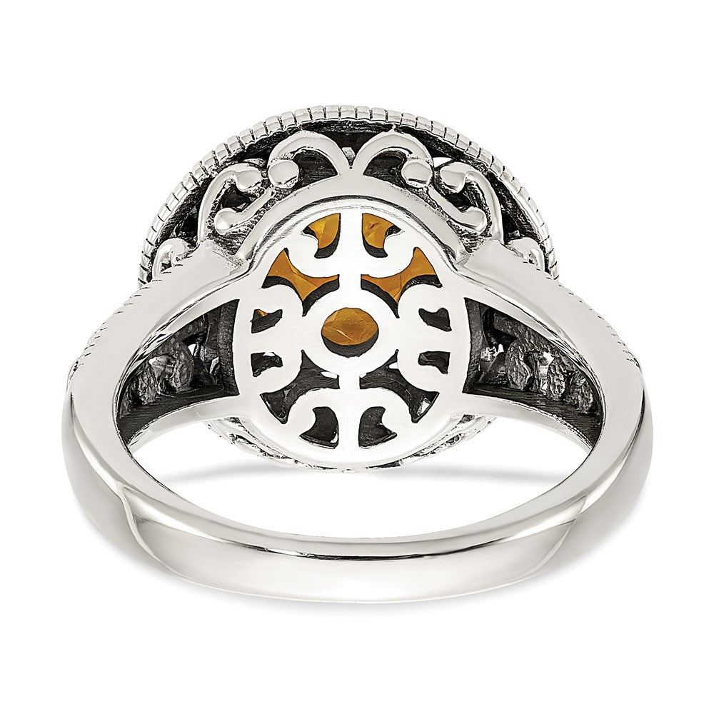 Sterling Silver Antiqued w/14k Citrine Ring