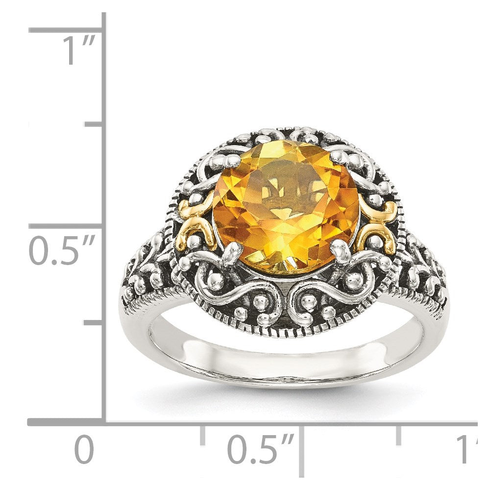 Sterling Silver Antiqued w/14k Citrine Ring