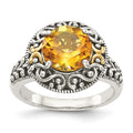Sterling Silver Antiqued w/14k Citrine Ring