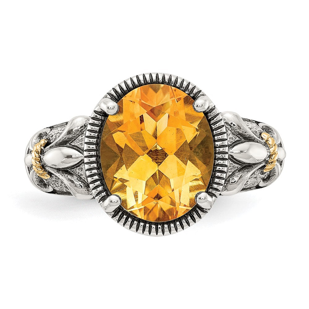 Sterling Silver Antiqued w/14k Citrine Ring
