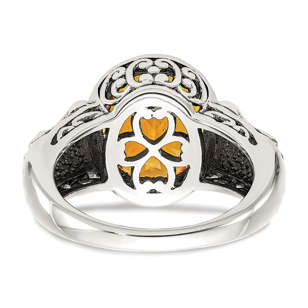 Sterling Silver Antiqued w/14k Citrine Ring