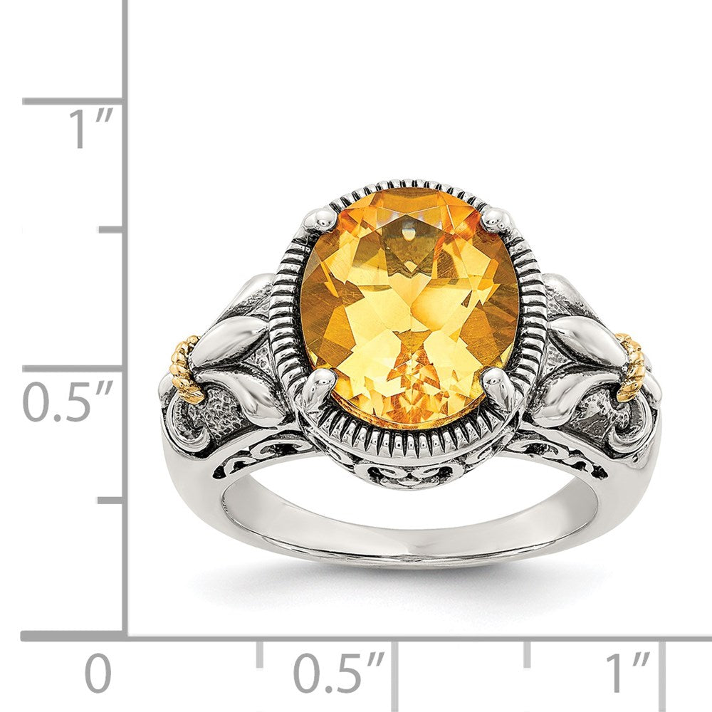 Sterling Silver Antiqued w/14k Citrine Ring