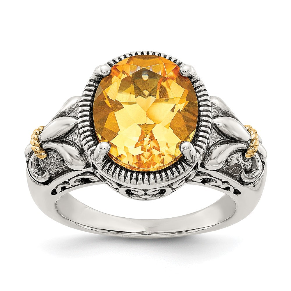 Sterling Silver Antiqued w/14k Citrine Ring
