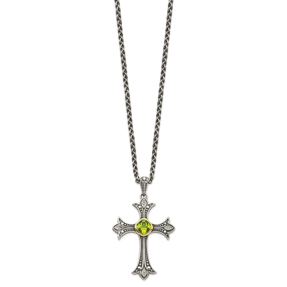 Sterling Silver Antiqued w/14k Diamond & Peridot Necklace