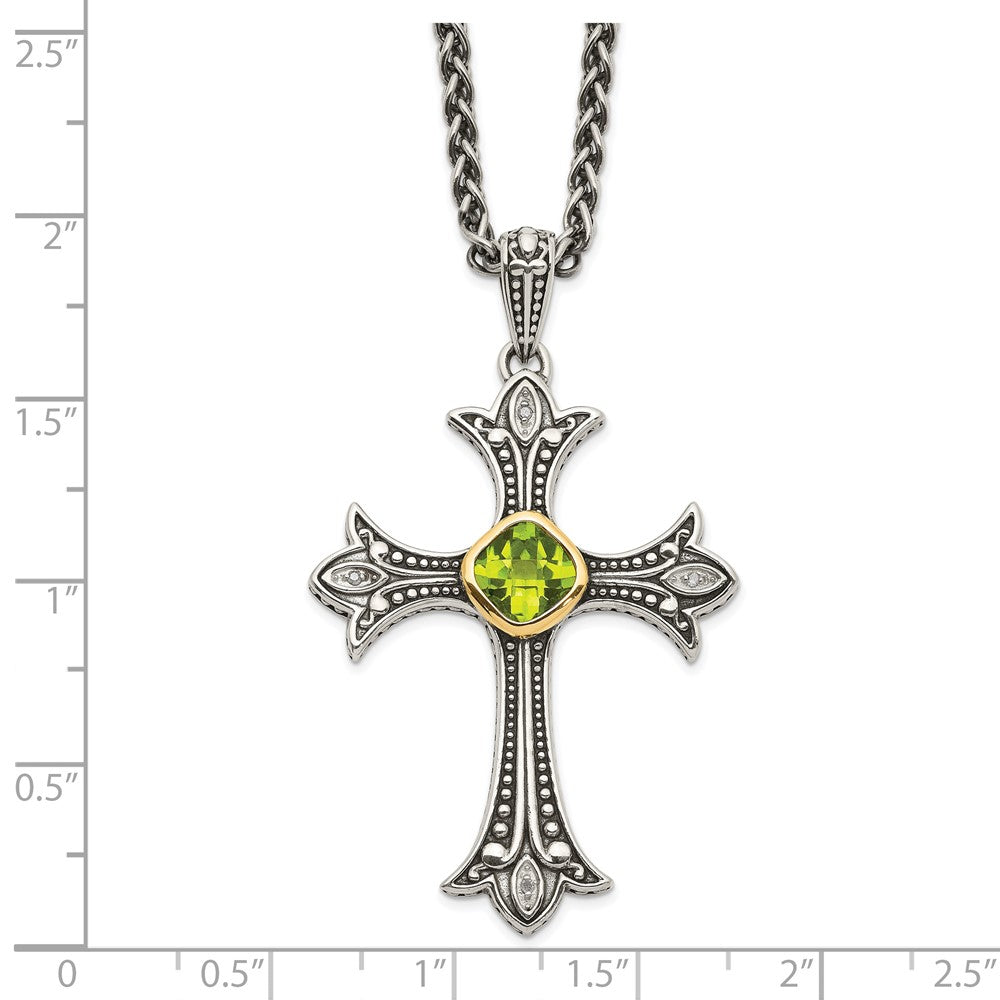 Sterling Silver Antiqued w/14k Diamond & Peridot Necklace