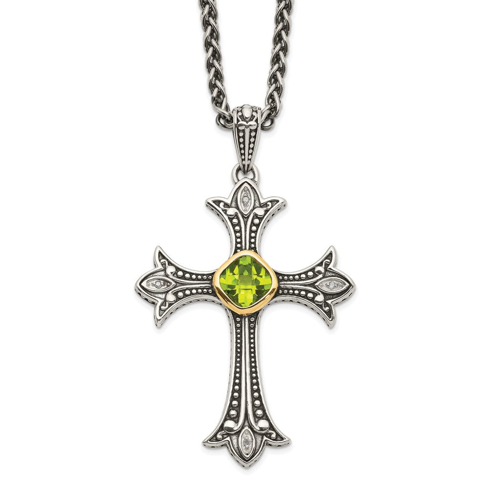 Sterling Silver Antiqued w/14k Diamond & Peridot Necklace