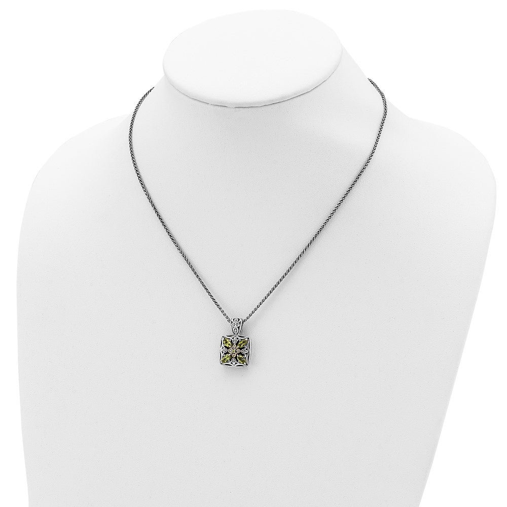 Sterling Silver Antiqued w/14k Diamond & Peridot Necklace
