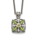 Sterling Silver Antiqued w/14k Diamond & Peridot Necklace