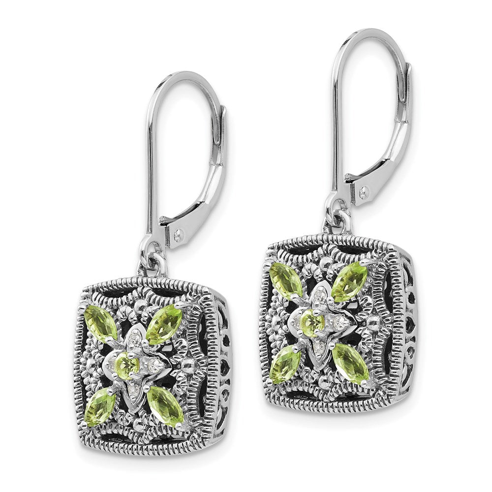 Sterling Silver Antiqued w/14k Diamond & Peridot Earrings