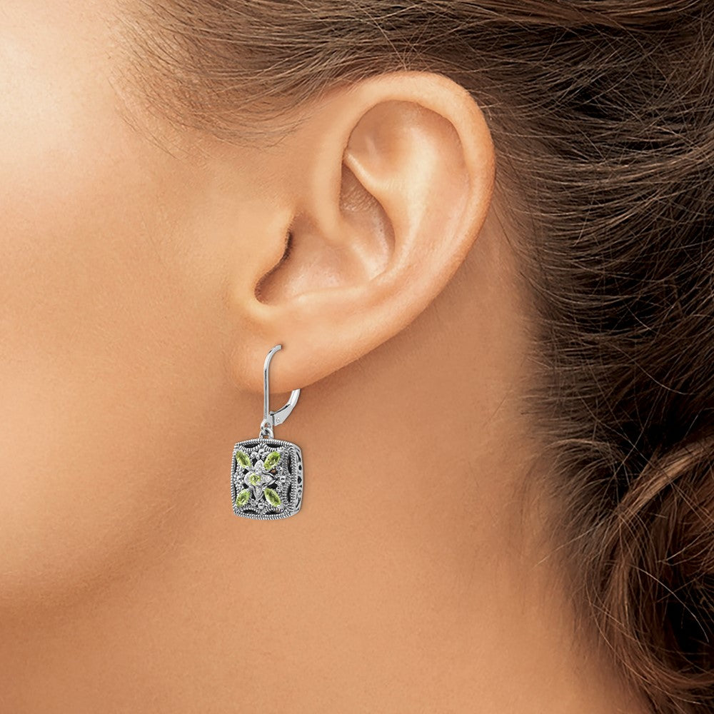 Sterling Silver Antiqued w/14k Diamond & Peridot Earrings
