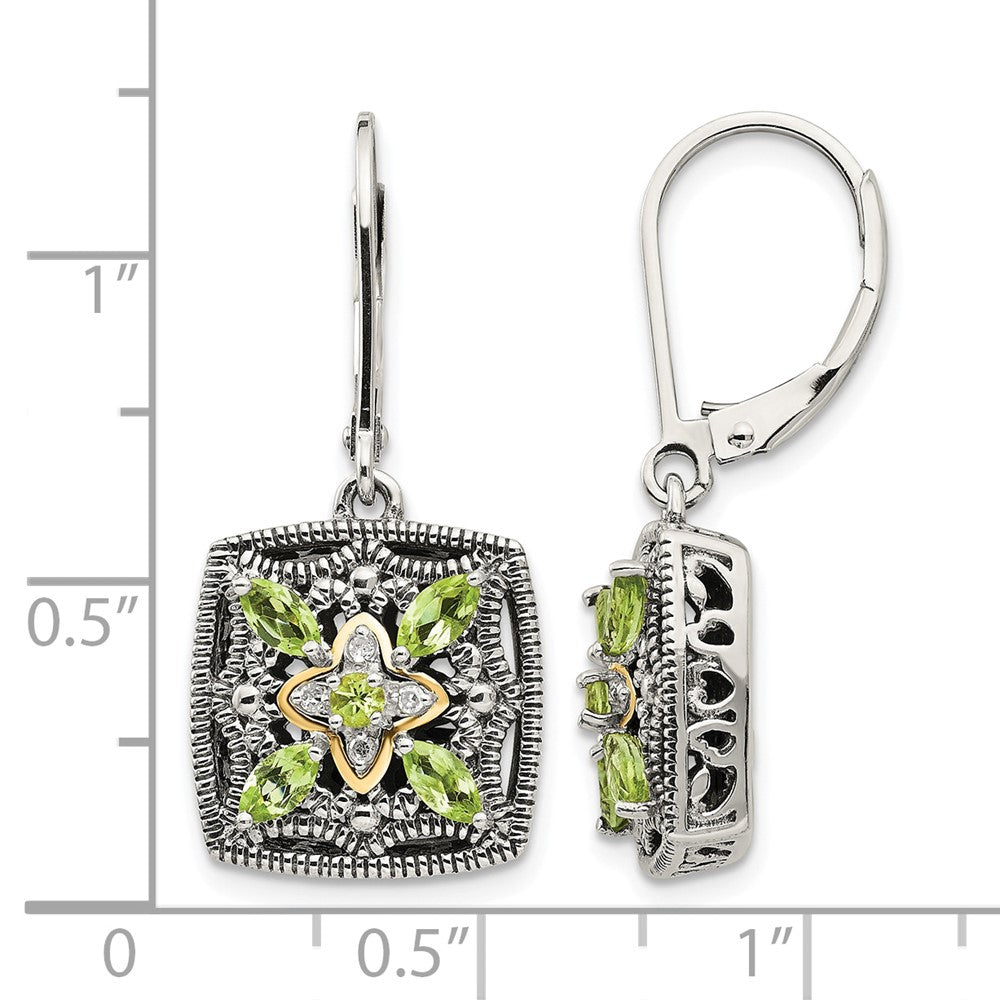 Sterling Silver Antiqued w/14k Diamond & Peridot Earrings