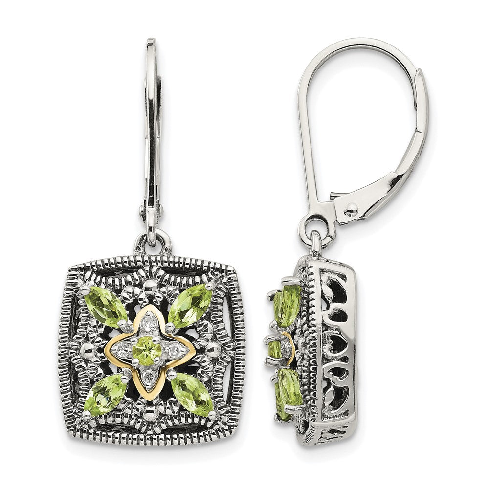 Sterling Silver Antiqued w/14k Diamond & Peridot Earrings