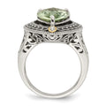 Sterling Silver Antiqued w/14k Diamond & Green Quartz Ring
