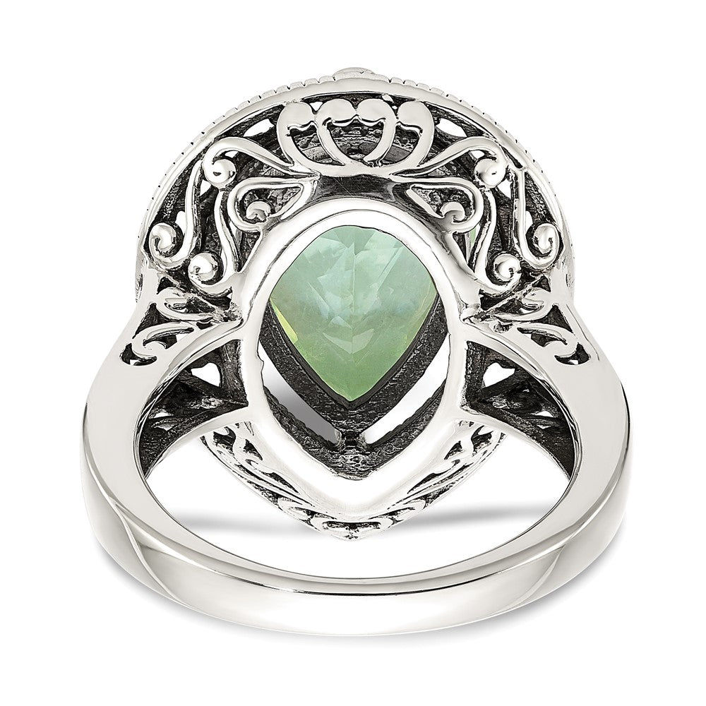 Sterling Silver Antiqued w/14k Diamond & Green Quartz Ring