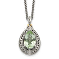 Sterling Silver Antiqued w/14k Diamond & Green Quartz Necklace