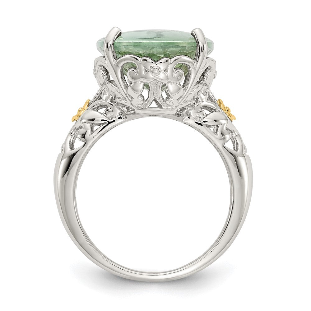 Sterling Silver Rhodium-plated w/14k Green Quartz Ring