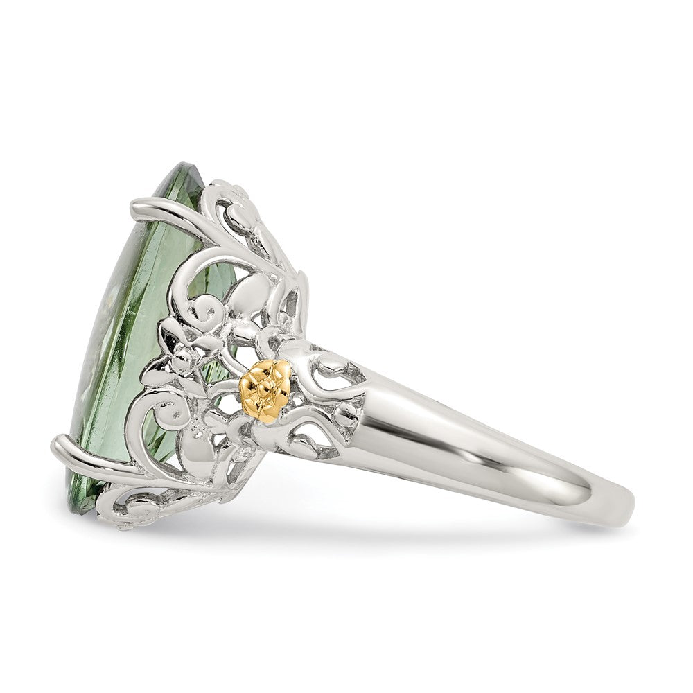 Sterling Silver Rhodium-plated w/14k Green Quartz Ring