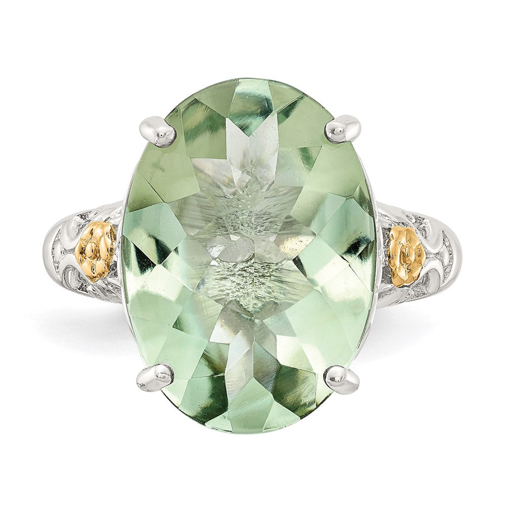 Sterling Silver Rhodium-plated w/14k Green Quartz Ring