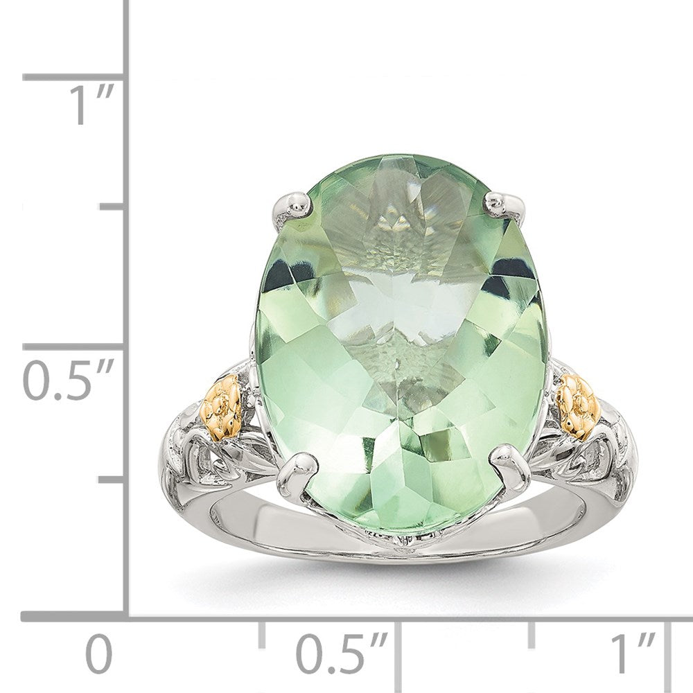 Sterling Silver Rhodium-plated w/14k Green Quartz Ring