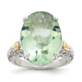 Sterling Silver Rhodium-plated w/14k Green Quartz Ring