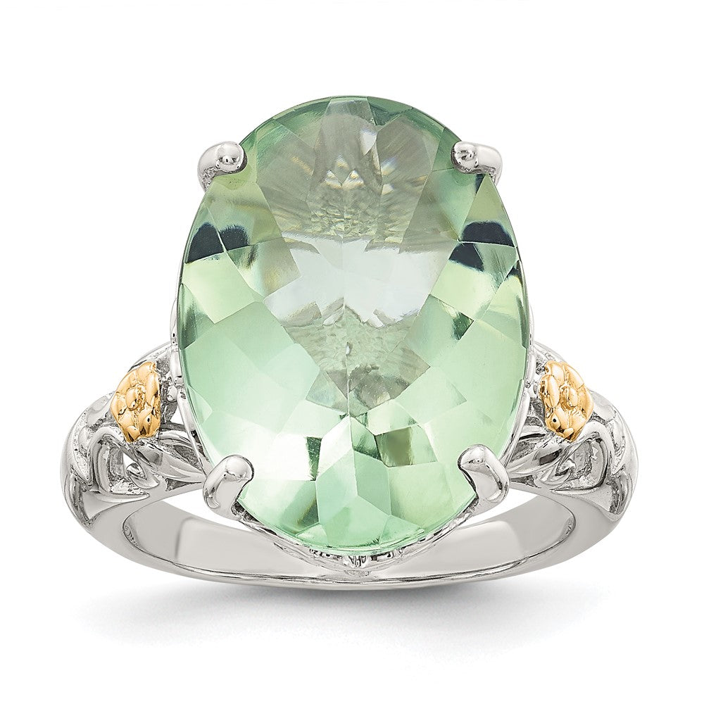 Sterling Silver Rhodium-plated w/14k Green Quartz Ring