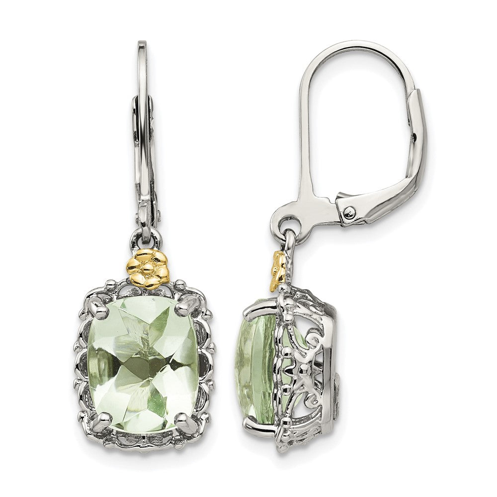 Sterling Silver Rhodium-plated w/14k Green Quartz Earrings