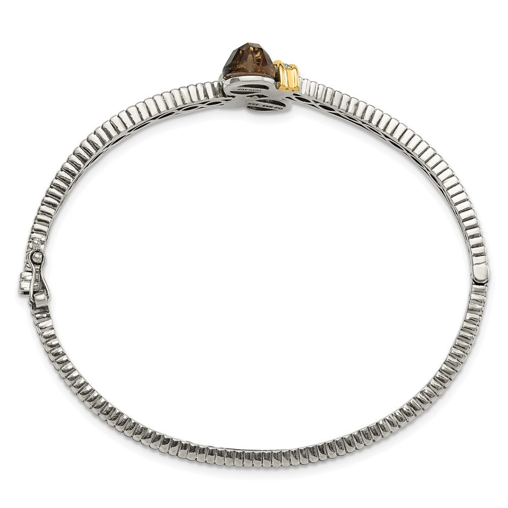 Sterling Silver Antiqued w/14k Smoky Quartz & Diamond Bangle Bracelet