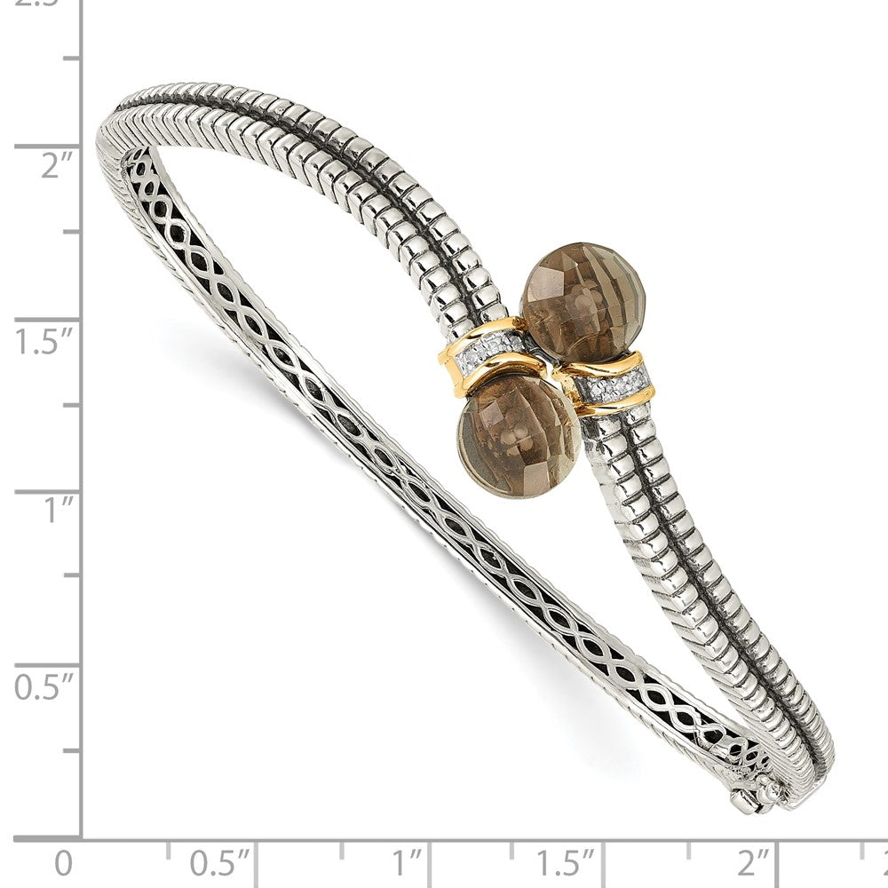 Sterling Silver Antiqued w/14k Smoky Quartz & Diamond Bangle Bracelet
