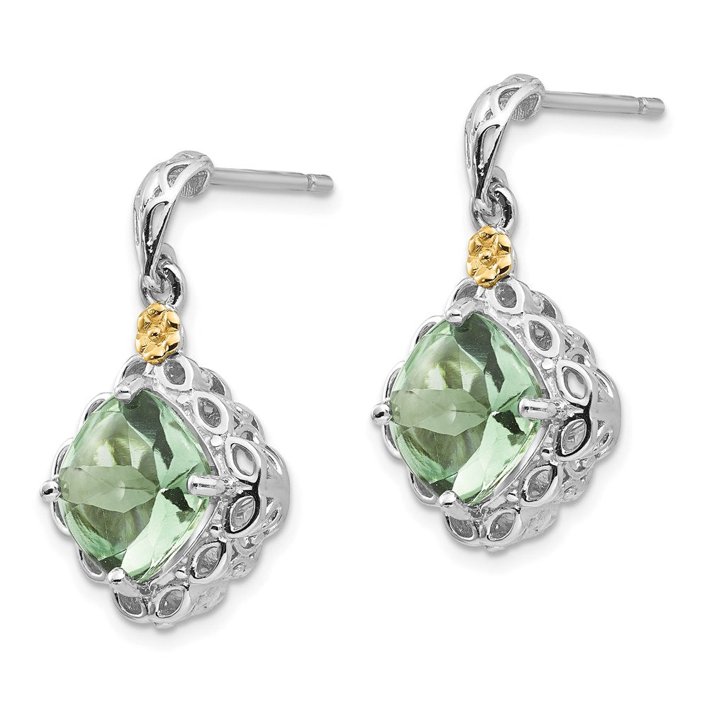 Sterling Silver Rhodium-plated w/14k Green Quartz Earrings