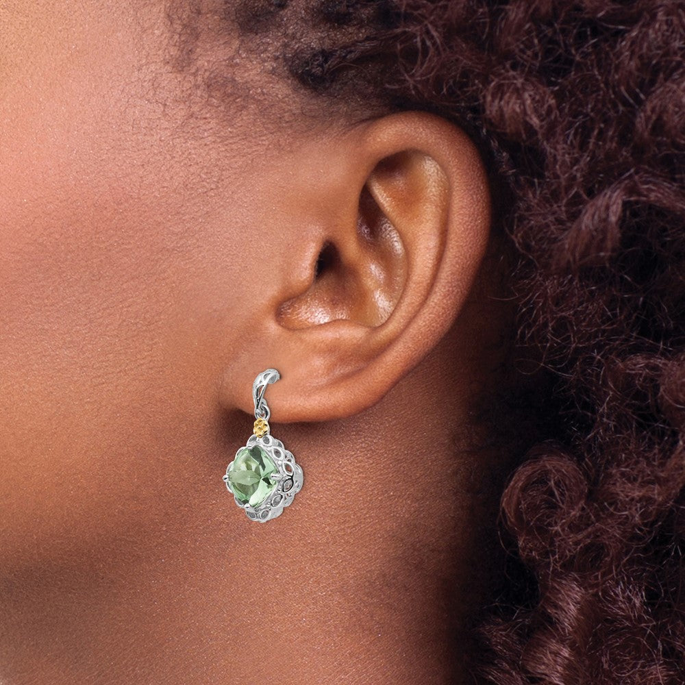 Sterling Silver Rhodium-plated w/14k Green Quartz Earrings