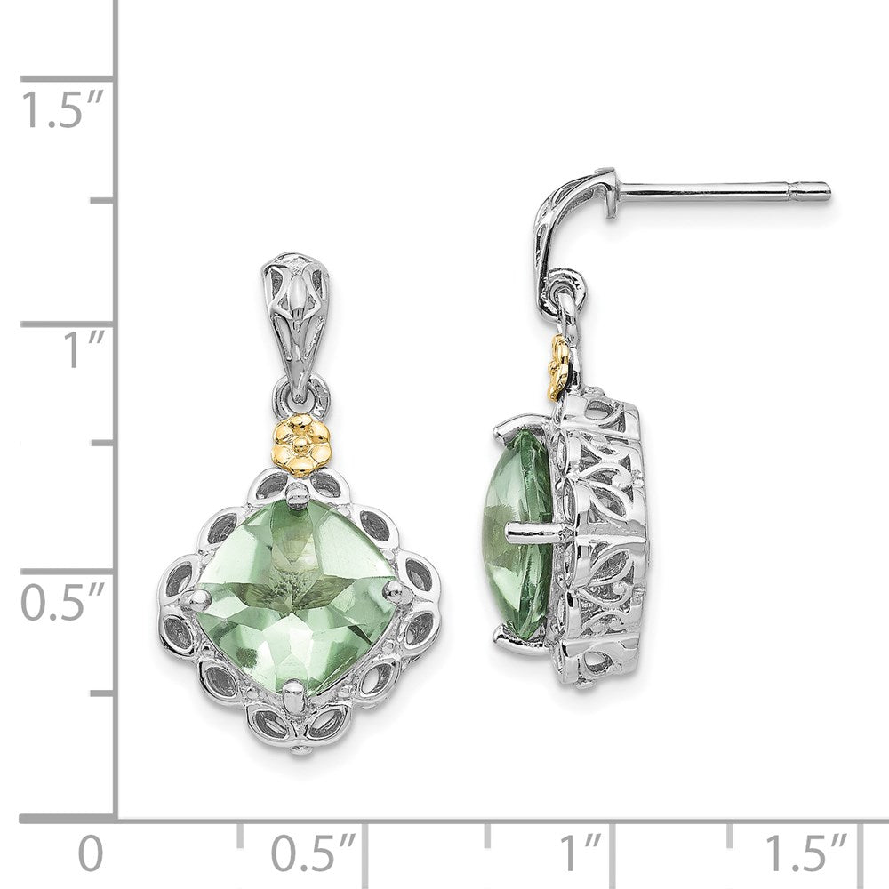 Sterling Silver Rhodium-plated w/14k Green Quartz Earrings