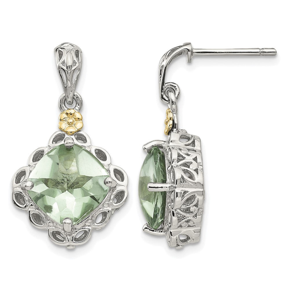 Sterling Silver Rhodium-plated w/14k Green Quartz Earrings