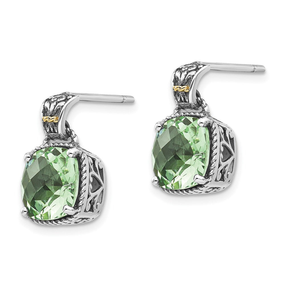 Sterling Silver Antiqued w/14k Green Quartz Earrings