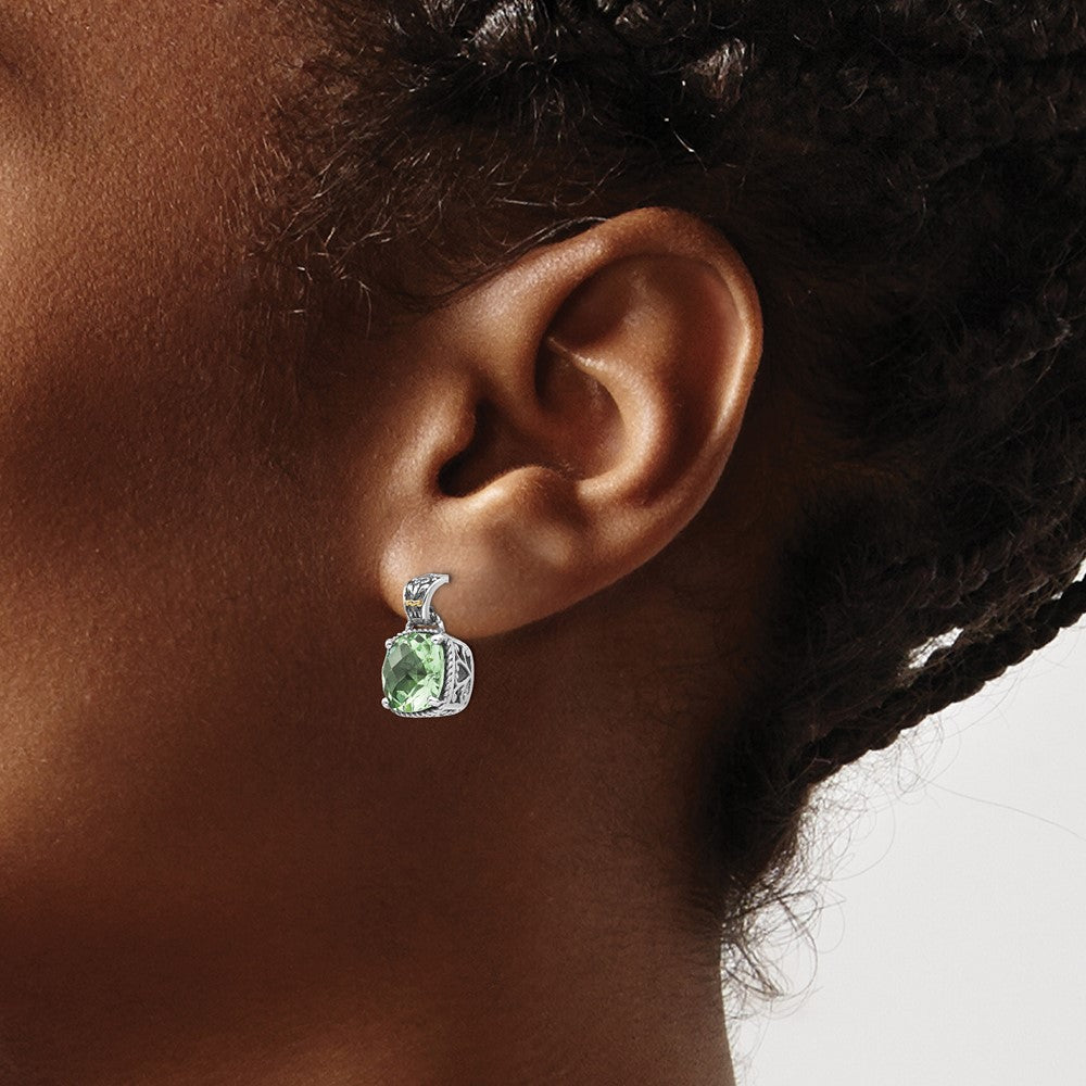 Sterling Silver Antiqued w/14k Green Quartz Earrings