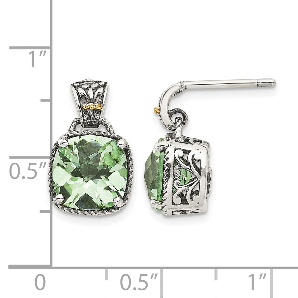Sterling Silver Antiqued w/14k Green Quartz Earrings