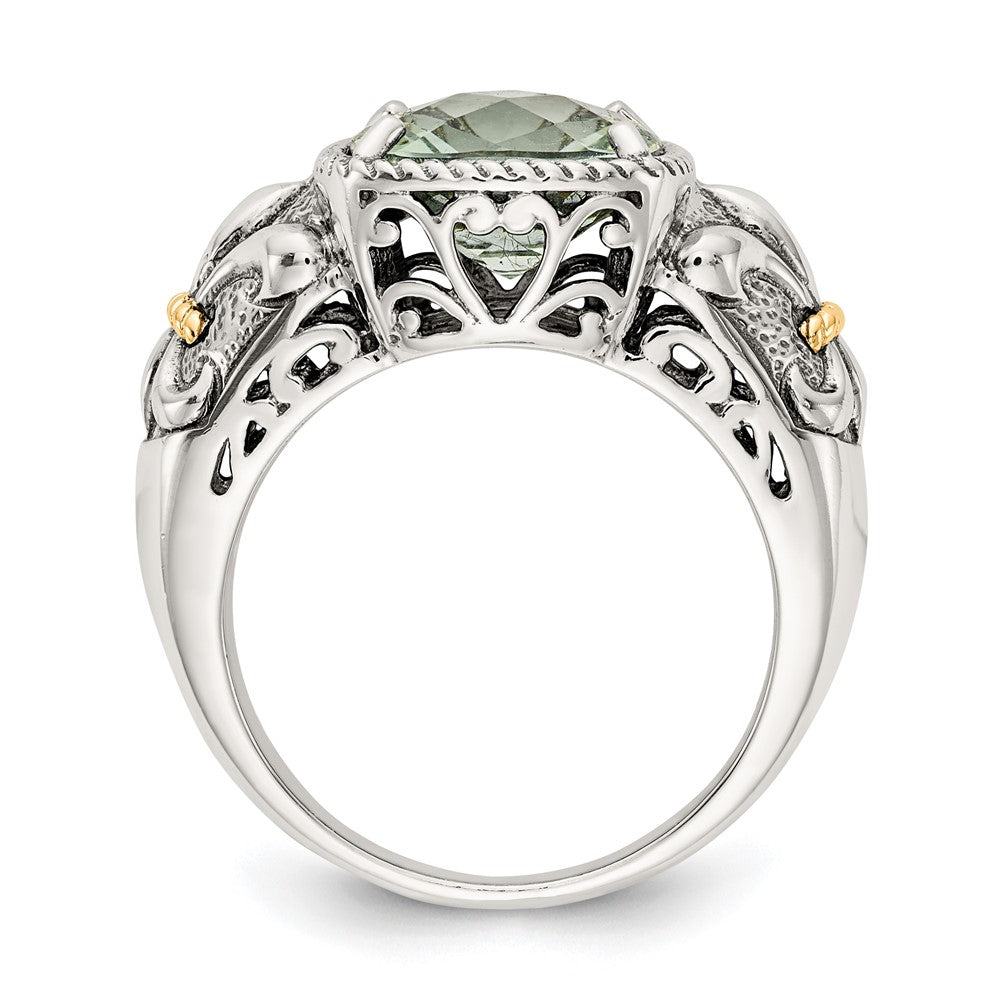 Sterling Silver Antiqued w/14k Green Quartz Ring