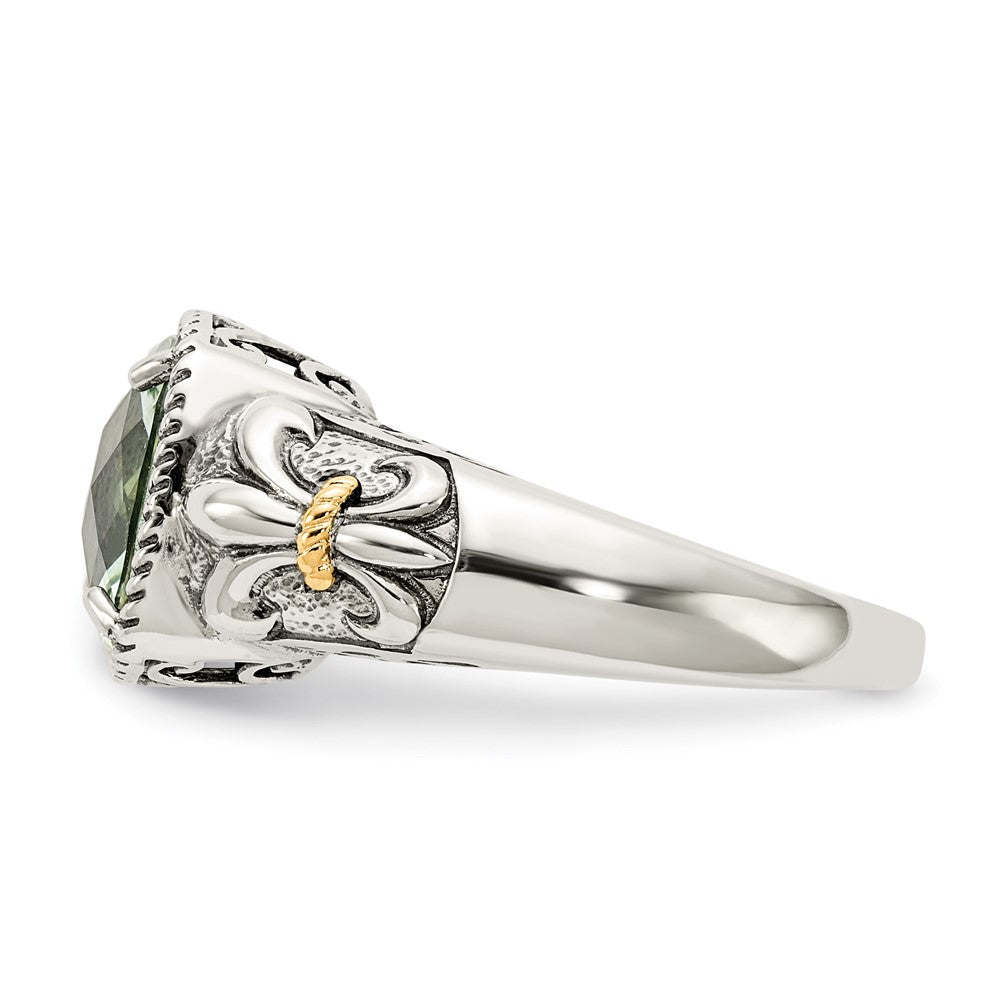 Sterling Silver Antiqued w/14k Green Quartz Ring