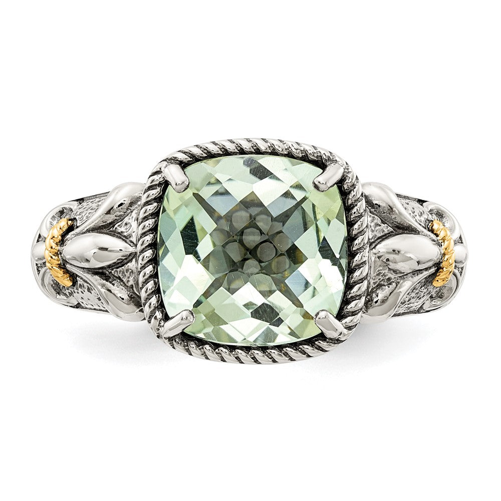 Sterling Silver Antiqued w/14k Green Quartz Ring