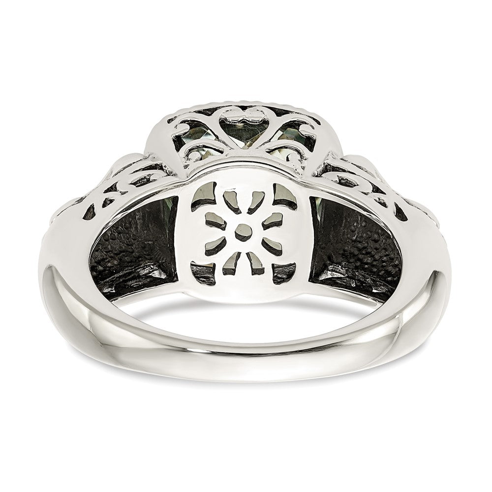Sterling Silver Antiqued w/14k Green Quartz Ring