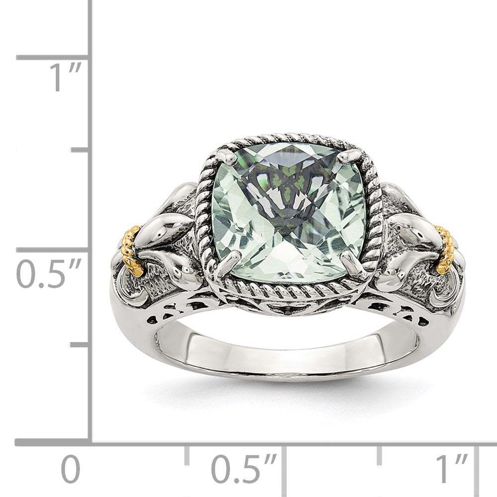 Sterling Silver Antiqued w/14k Green Quartz Ring
