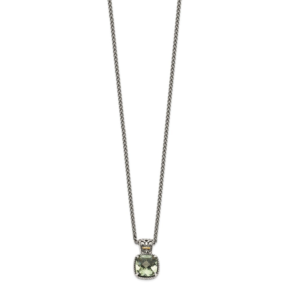 Sterling Silver Antiqued w/14k Green Quartz Necklace