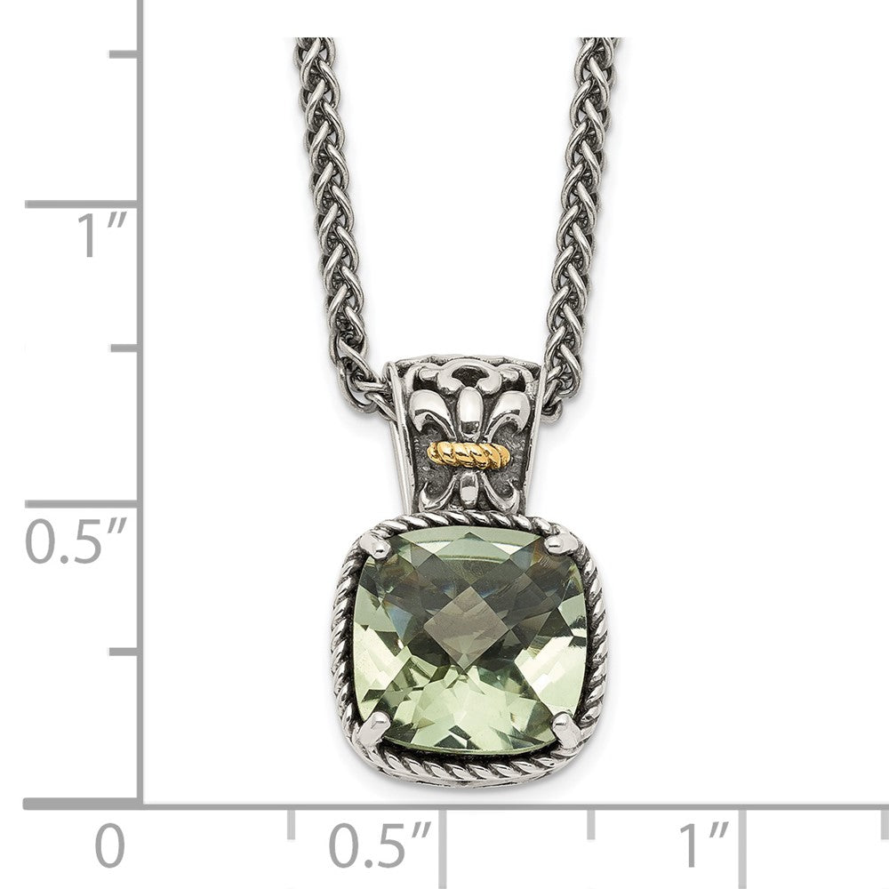 Sterling Silver Antiqued w/14k Green Quartz Necklace
