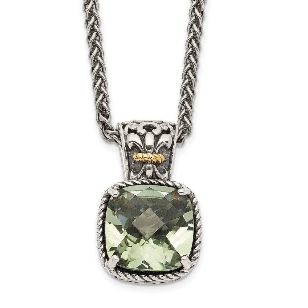 Sterling Silver Antiqued w/14k Green Quartz Necklace