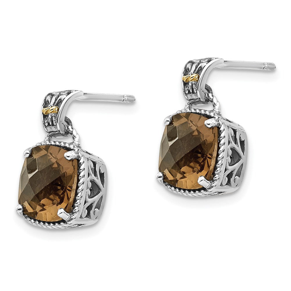 Sterling Silver Antiqued w/14k Smoky Quartz Earrings