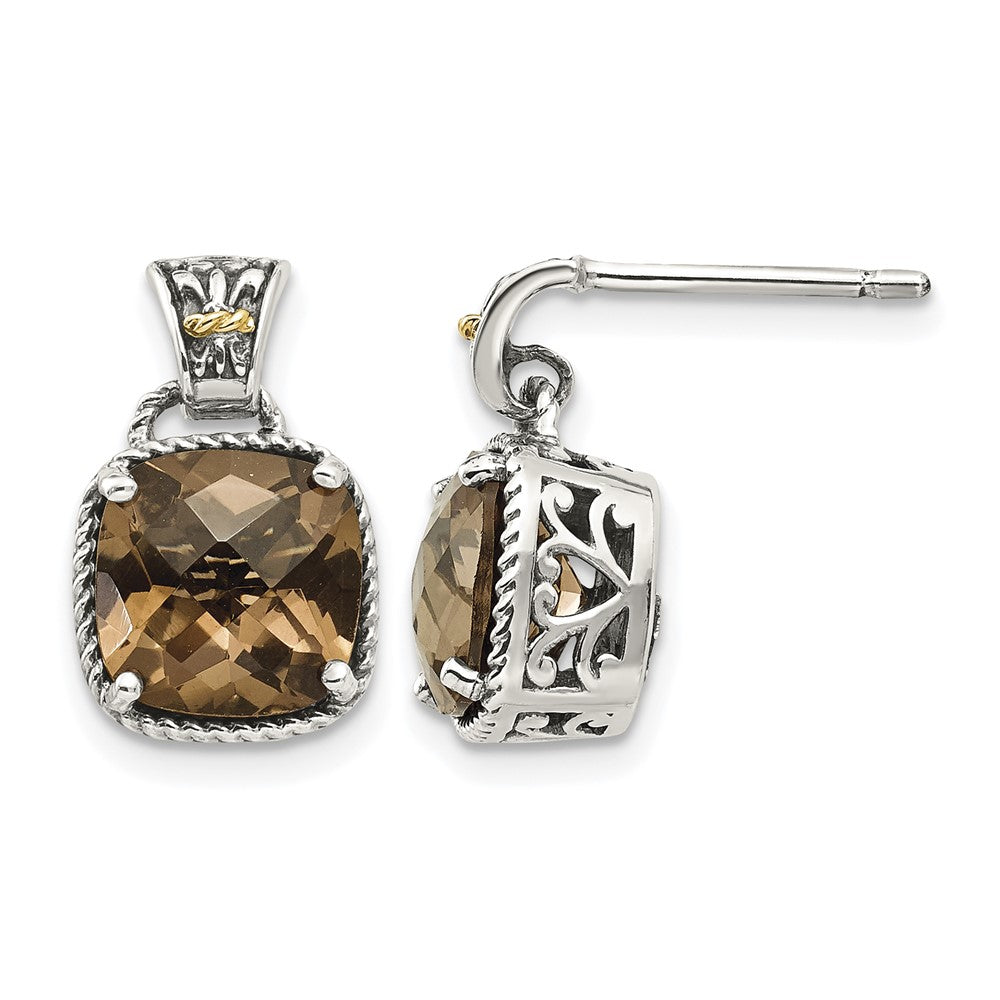 Sterling Silver Antiqued w/14k Smoky Quartz Earrings