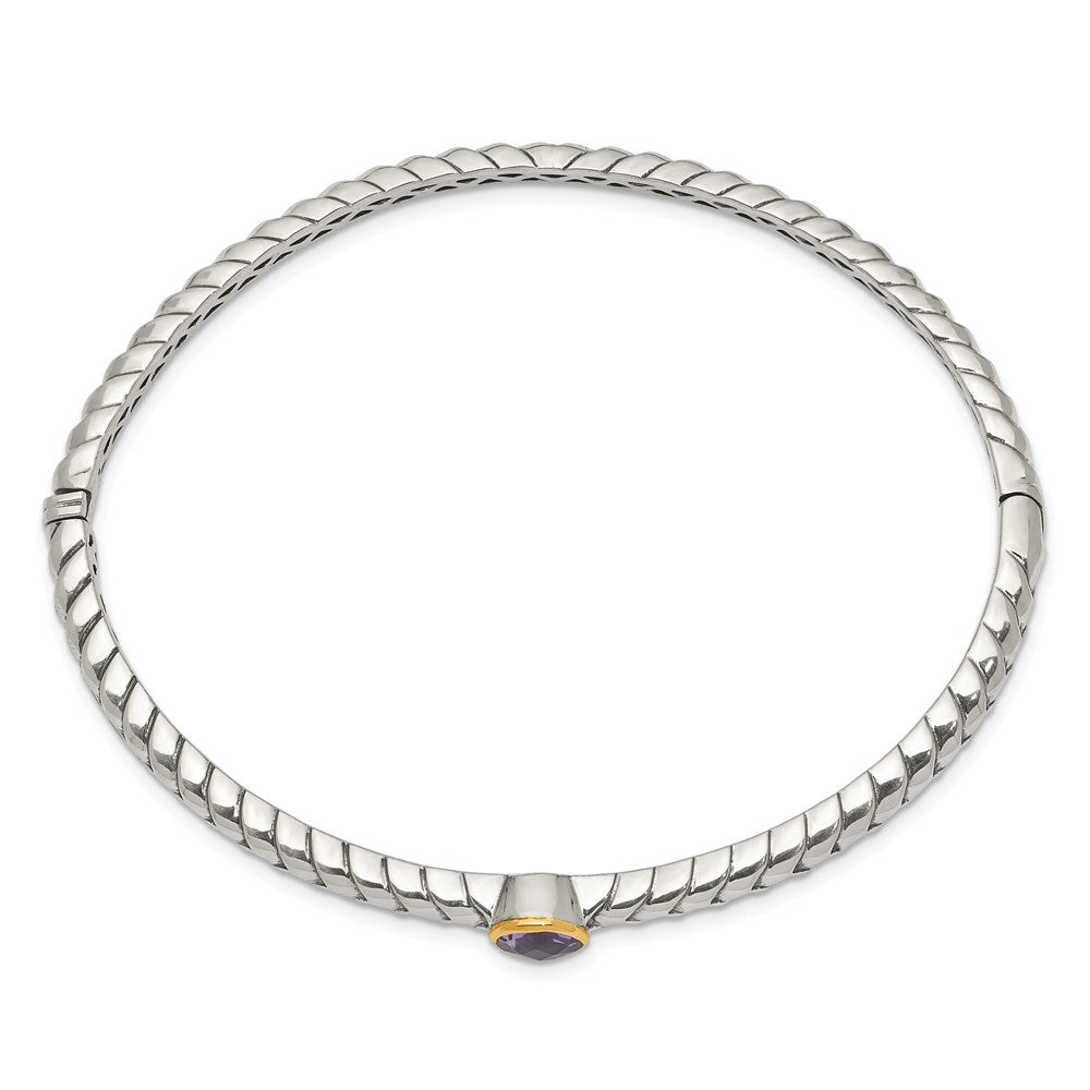 Sterling Silver Antiqued w/14k Amethyst Bangle Bracelet