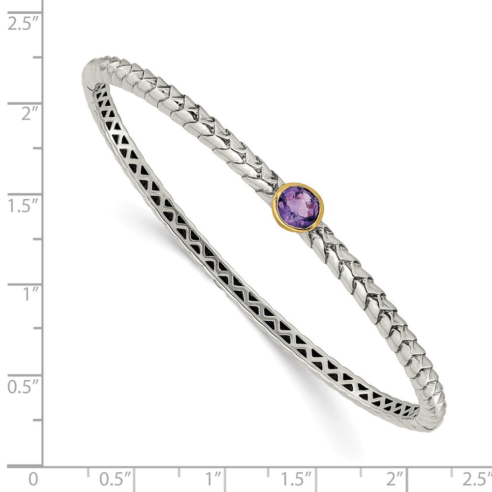 Sterling Silver Antiqued w/14k Amethyst Bangle Bracelet