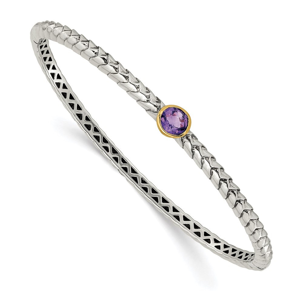 Sterling Silver Antiqued w/14k Amethyst Bangle Bracelet